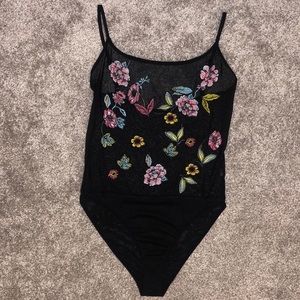 Embroidery mesh bodysuit, Medium,Adjustable Straps